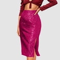 thumbnail image 5 of Women's Sequin Bodycon Pencil Skirt, High Slit with Zipper Detail, Glamorous Midi Skirt for Evening Parties or Night Out, Hot Pink - M, 5 of 7