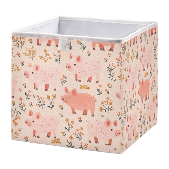 Cabinet Storage Basket 11.02x11.02x11.02 Inches Storage Box Foldable, Storable and Easy to Assemble ，Open Home Storage Bins ，Closet Storage Bins Cute Pink Cartoon Pig