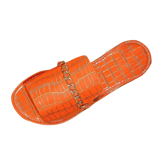 ShiShine Womens Flat Slide Sandals Open Toe Slip On Sandals with Chain Decor Pattern Casual Summer Beach Shoes