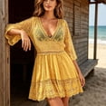 thumbnail image 6 of Hesxuno Women Swimsuit Cover Ups 3/4 Sleeve Swim Dress Lace Bathing Suit Cover Up Beach Boho Vacation Restro Beachwear Yellow Free Size, 6 of 7
