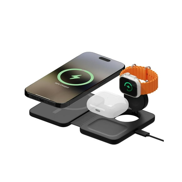 Cargador Inalámbrico Mous Negro 3 en 1 MagSafe Compatible para Múltiples Dispositivos