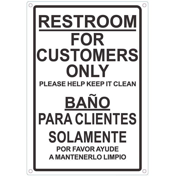 Restroom for CUSTOMERS ONLY English/Spanish Sign (White,Aluminum Sign, 7X10)