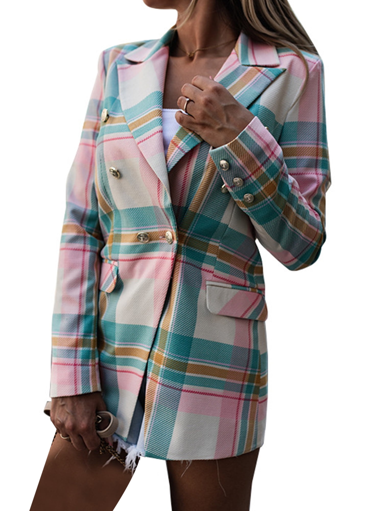 Colourful Womens Button Lapel Irregular Hem Solid Long Sleeve Blazer Jackets