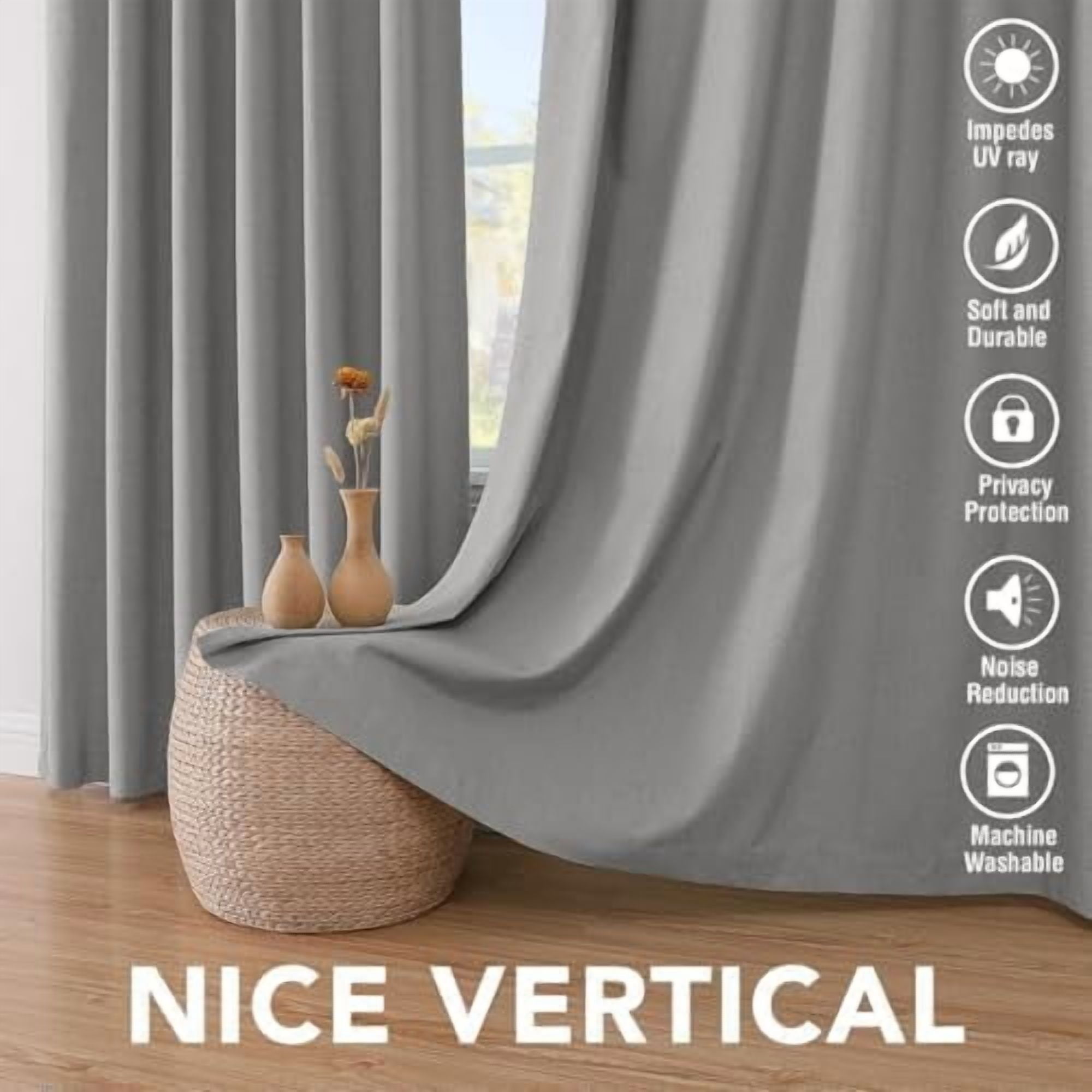 Linen Curtains 100% Blackout Curtains for Bedroom 90 inch Long Full Light Blocking Nature Linen Blended Window Curtains for Living Room Nickel Grommet (2 Panels, Dove Gray)
