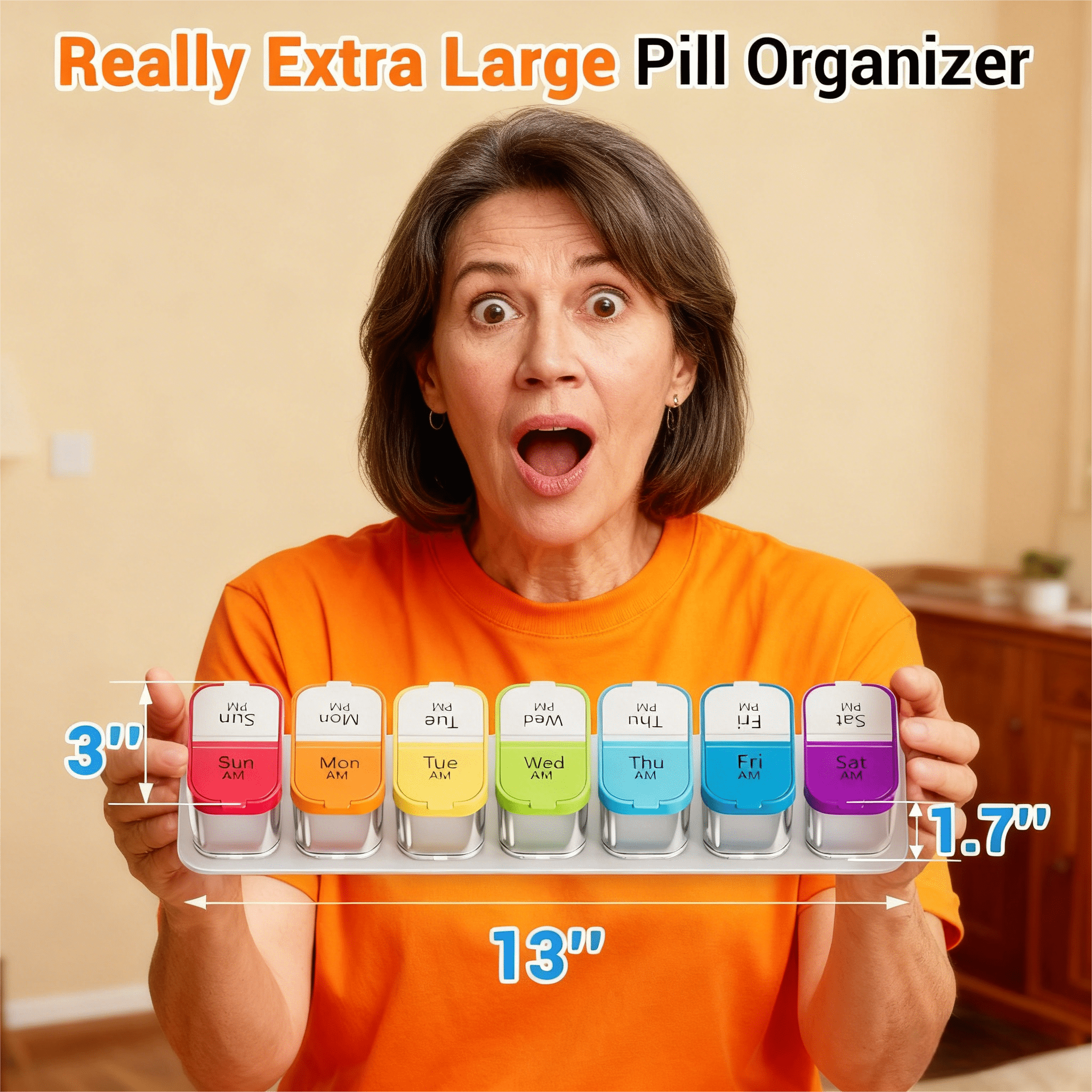 2 PACKS, 1 Extra Large Pill Organizer 2 Times A Day, 1 Travel Pill Organizer 1 Times A Day, Weekly Pill Boxes For Travel Or Home Use, Colorful Pill Case For Easy Read