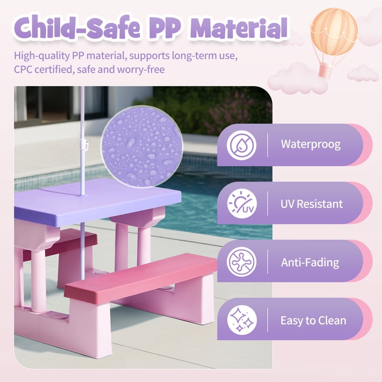 Ktaxon, Kids Picnic Table, Pink and Purple with Umbrella - Walmart.com