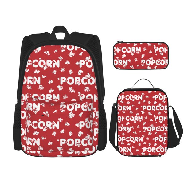 Disketp Popcorn2 Mochila Estampada de Gran Capacidad con Lonchera y Estuche, Set de 3 Piezas para Estudiantes