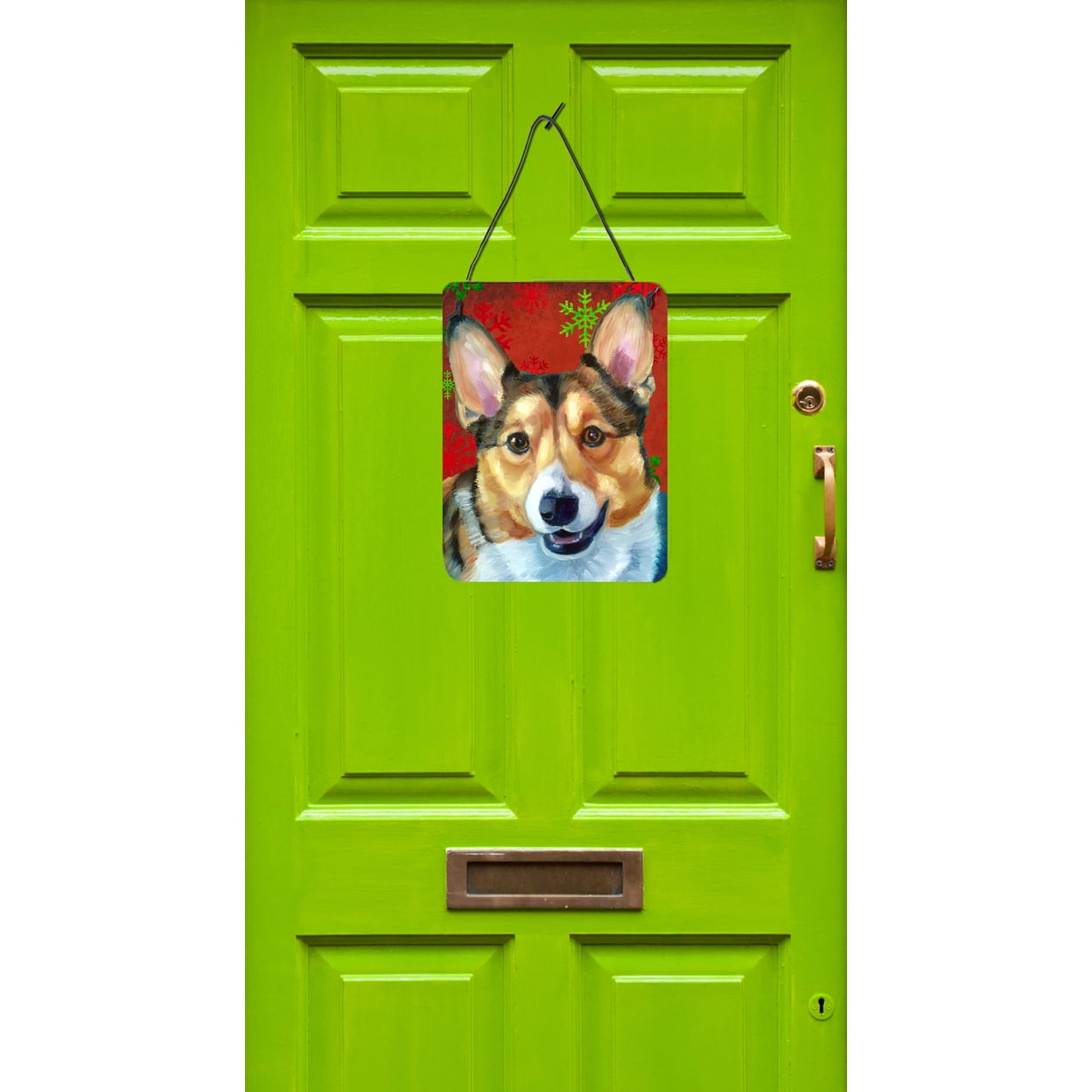 Corgi Red Snowflakes Holiday Christmas Wall or Door Hanging Prints