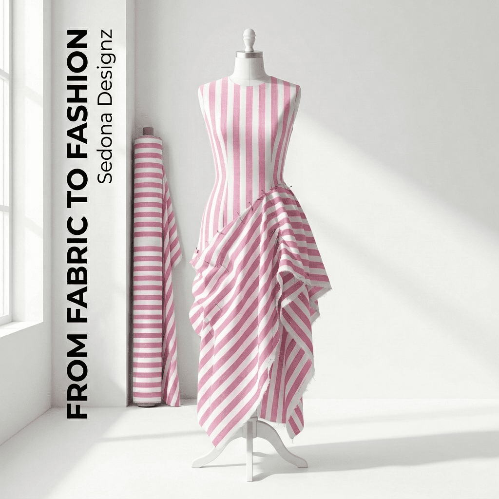 Sedona Designz 60" Wide Pink/White 1" Stripe Poly-Cotton Broadcloth Fabric 5 Yards – Lightweight Woven Fabric for Apparel, Crafts, Décor, Table Covers & Sewing Projects