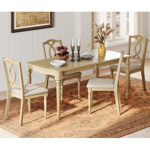 5 Piece Dining Table Set - Includes One Dining Table, 4 Wood Dining Chairs, Farmhouse Dining Set, Oak