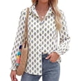 thumbnail image 3 of BTFBM Long Sleeve Blouses for Women, Floral V Neck Button Down Shirts, Smocked Cuffs, Business Casual Summer Outfits, 3 of 10