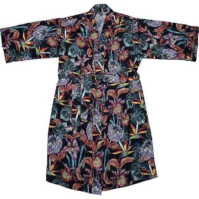 Anuschka Robe Imprimée pour Femmes - Collection de Vêtements de Nuit en Poly Soie 100 % Recyclée - Île Évasion Noir, m