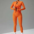 thumbnail image 2 of THDHVS Workout Sets for Women,Matching Sets Women Clothing,Women 3pc Long Sleeve Workout Jumpsuit Zip Up Sweatshirts Legging Sweatpants Orange L, 2 of 6