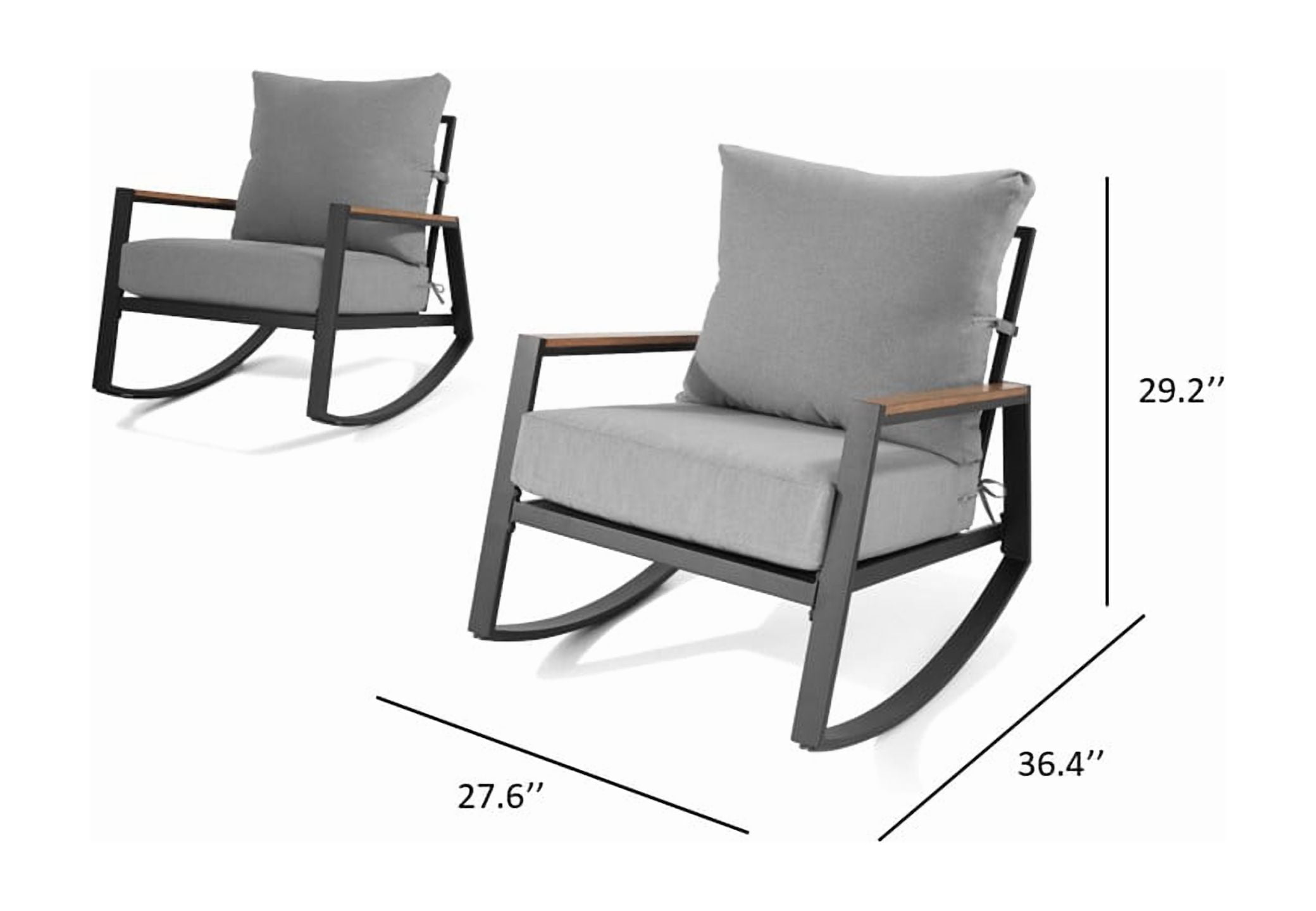 Better Homes & Gardens Marlow Outdoor 2pk Patio Rocking Chairs, Black Frame/Gray Cushion