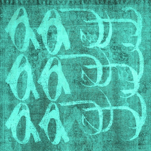 Ahgly Company Machine Washable Indoor Square Abstract Turquoise Blue Contemporary Area Rugs, 8' Square