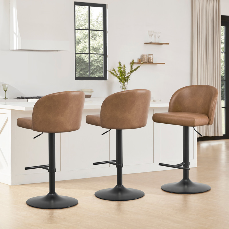 Spruce & Spring 26" Swivel Counter Bar Stool with Walnut Bentwood Frame, Upholstered or PE Rattan Back