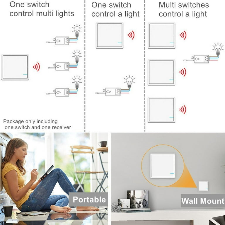 GREENCYCLE 1PK 2-Gang White Wireless Light Switch Outdoor 1600ft Indoor  130ft Remote Control First-generation with frame Design Work with our 110V