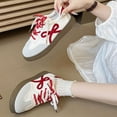 thumbnail image 6 of CHICVOMEY Women's White Faux Leather Low-Top Tennis Sneakers with Double Laces & Bow - Casual Fashion Shoes, 6 of 6