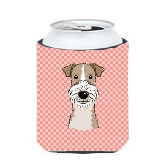 Checkerboard Pink Wire Haired Fox Terrier Can or Bottle Hugger