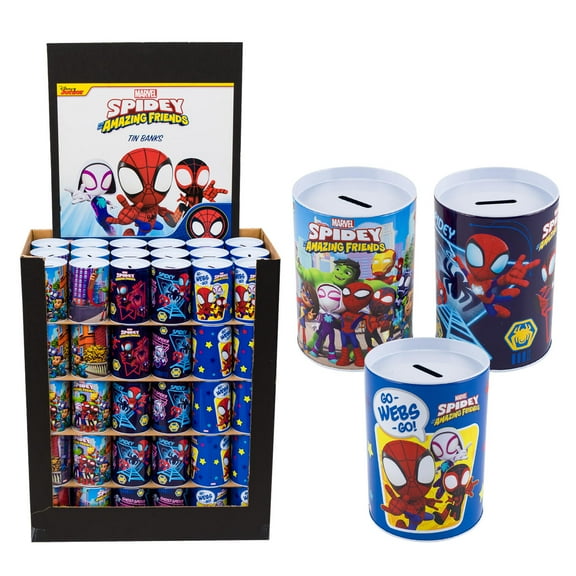 3 pc Disney Spidey & Friends Tin Savings Bank - 6"x4" - Assorted Design