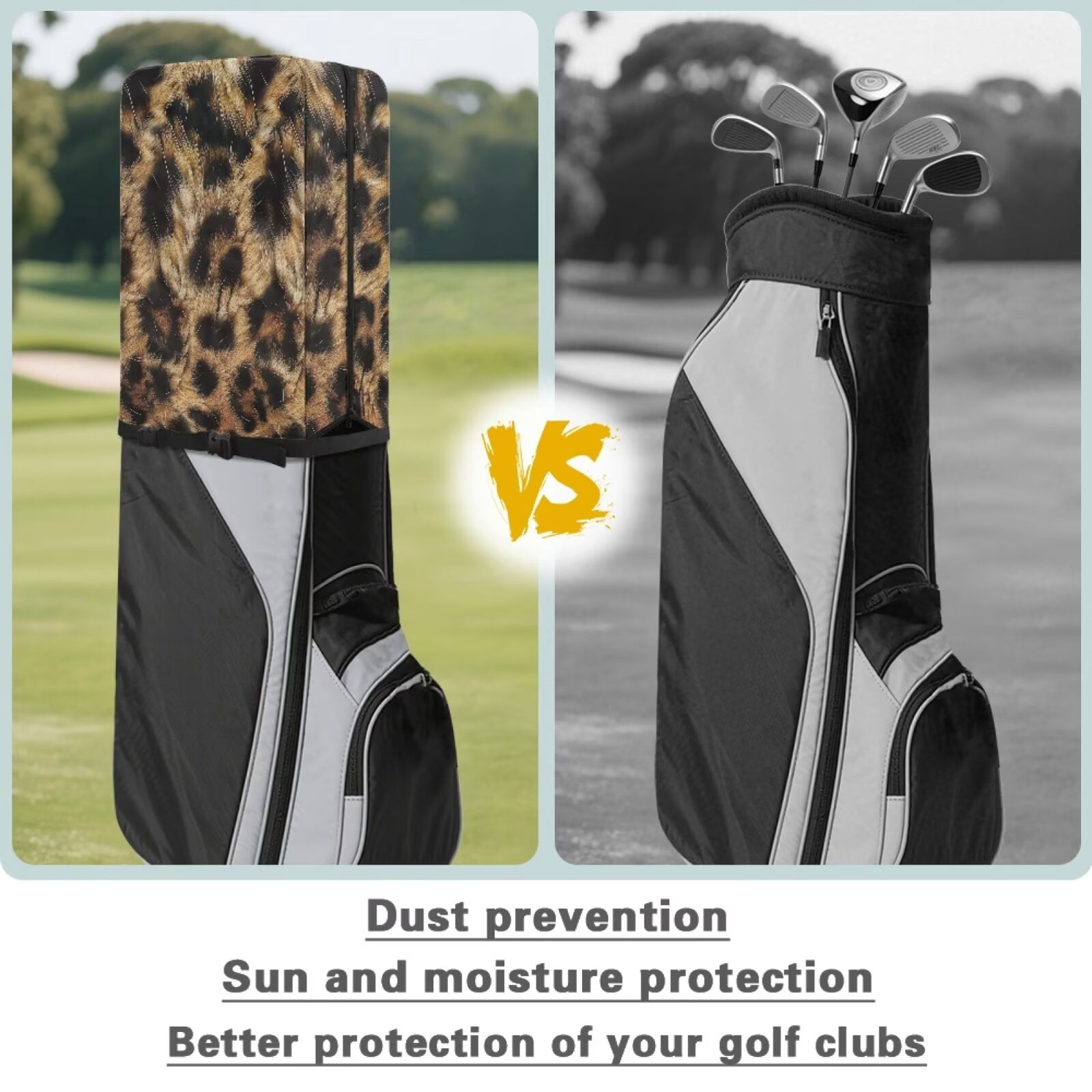 Chririnla Cheetah Print Golf Bag Cover Hood Dust & Sun Protection Umbrella for Clubs with Snap Button Universal Fit for Most Club Bags, Stand Bags, Cart Bags & Tour Bags