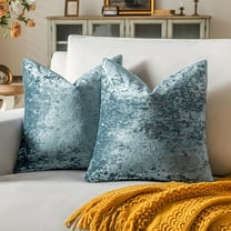 COOKCOK Set of 2 Blue Gray Decorative Velvet Throw Pillow Covers 18x18 Inches, Soft Neutral Accent Pillow Cases with Vintage Textured Farmhouse Couch Cushion Covers for Luxurious Home Decor