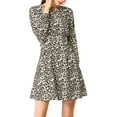 thumbnail image 1 of Allegra K Women's Leopard Keyhole Above Knee Pleated a-Line Dress, 1 of 7