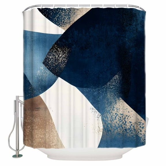 Small Stall Shower Curtain 48x72 Inch Narrow Half Size Navy Blue Brown Geometric Bath Curtains Bathroom Decor Modern Abstract Art Waterproof Fabric Shower Curtain Set with Hooks 48 Inch