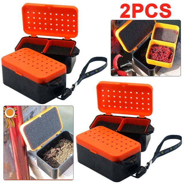 Caja Cebo Vivo Pesca Doble Capa 2 Uds. Con Cuerda Lombriz Tierra Almacenamiento Roja
