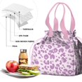 thumbnail image 4 of Pink and Purple Of Leopard Print Drawstring Lunch Bag Women - Drawstring Lunch Bag Insulated for Work Office - Stain-Resistant Large Lunchbags for Women with Multi-Pockets, 4 of 6