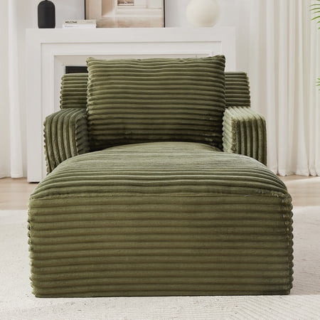 Convertible Corduroy Chaise Lounge, No Assembly Required, Living Room, Office, Apartment,Green