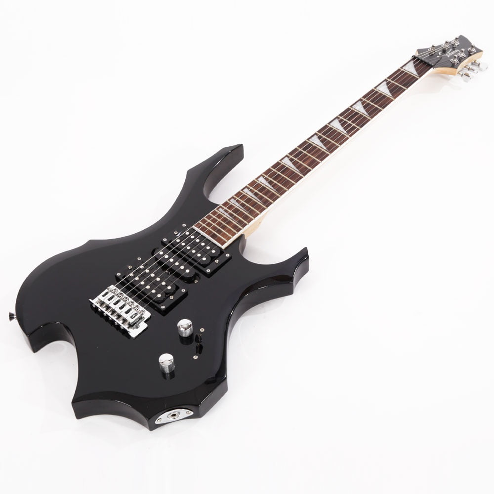 Flame Shaped Electric Guitar with 20W Electric Guitar Sound HSH Pickup Novice Guitar Audio Bag Strap Picks Shake Cable Wrench Tool Black