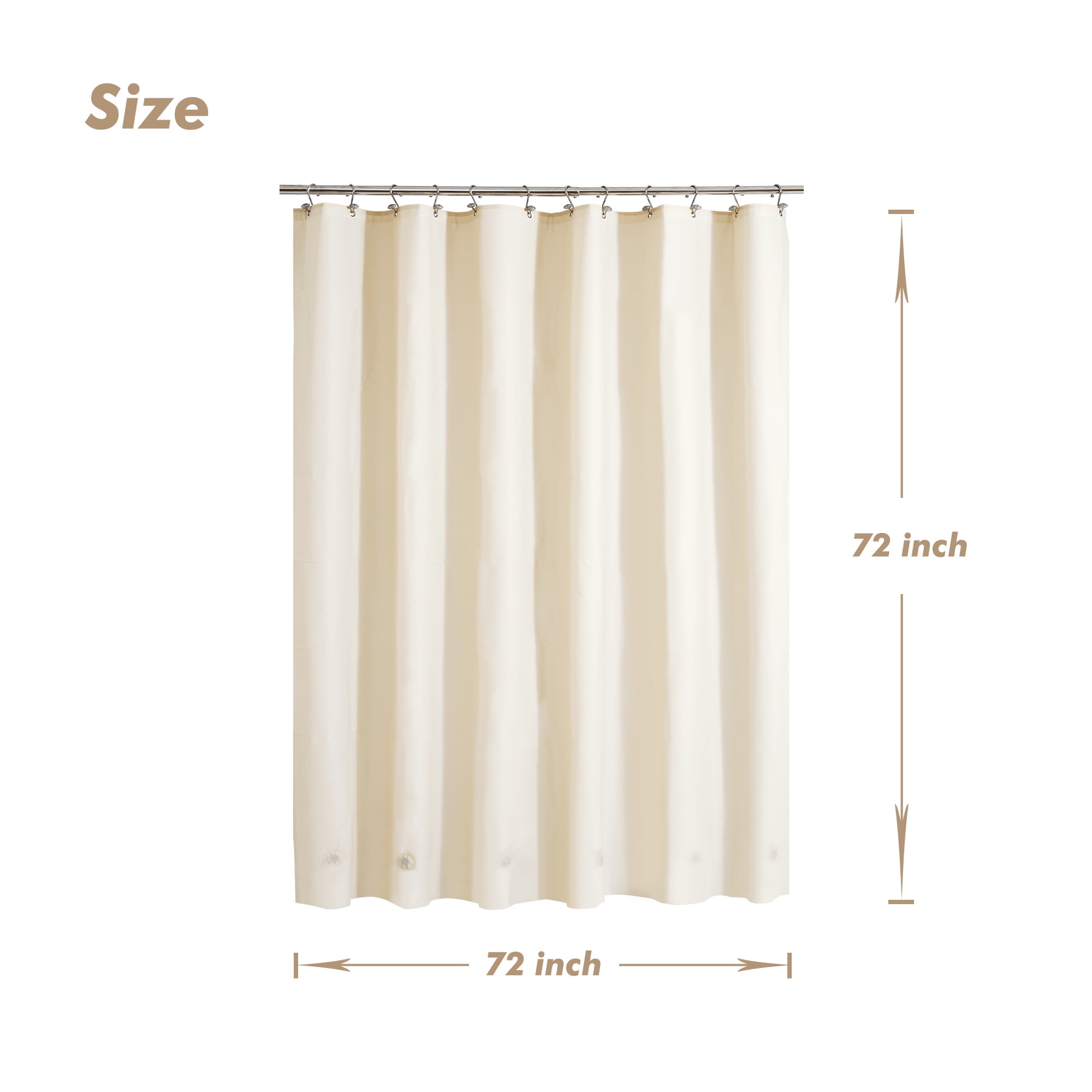 Barossa Design PEVA 8G Beige Shower Curtain Liner with 6 Magnets, Heavy Duty & Waterproof-72" x 72"