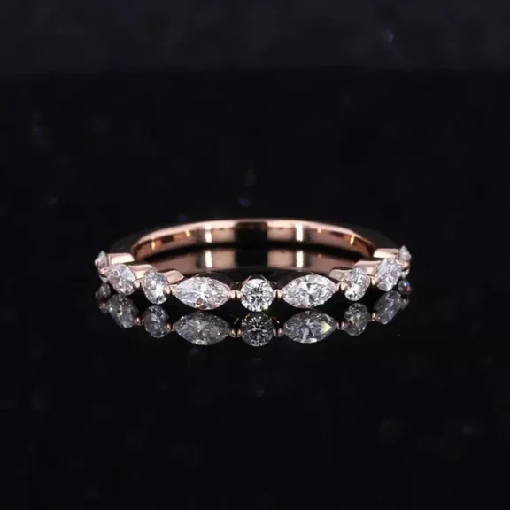 2CT Marquise & Round Cut Lab Created Diamond Wedding Band Ring 14k Rose Gold Plated