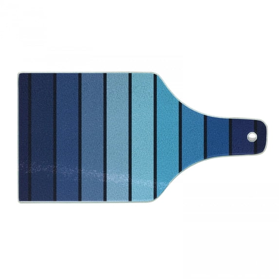 Navy Cutting Board, Plaques in Marine Tones Border Lines Sketchy Details Print Image, Decorative Tempered Glass Cutting and Serving Board, Wine Bottle Shape, Dark Blue and Pale Blue, by Ambesonne