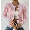thumbnail image 2 of Cardigans Sweaters for Women Fall Fashion Cable Knit Sweater Crew Neck Button Down Winter Chunky Sweaters Short Sweater Outerwear Coats Alsol Lamesa, 2 of 5