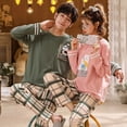 thumbnail image 1 of Foply-Conjunto de Pijamas para parejas, ropa de dormir de manga larga, estilo fresco, 100% algodón, Otoño, nuevo, 1 of 4