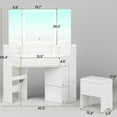 thumbnail image 4 of Toogaho Vanity Desk Set with Tri-Fold Mirror and Lights, Storage Stool, Corner Makeup Vanities with Drawers & Power Outlet, 3 Light Settings, Dimmable for Bedroom,White, 4 of 7