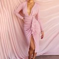 thumbnail image 1 of WILLBEST Dress for Party Women Women's Deep V Neck Ruffle Trim Pleated Solid Color Evening Gown, 1 of 5