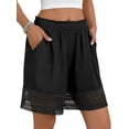 thumbnail image 2 of Women'S Casual Elastic Waist Lounge Shorts Comfy Lace Trim Summer Beach Linen Ruffle Shorts Black M, 2 of 9