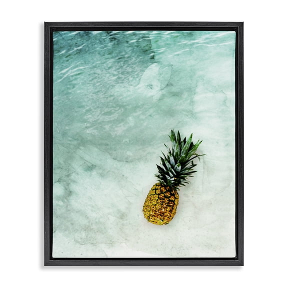 Stupell Industries Coastal Pineapple on Beach Ripples Black Floating Frame Canvas Art, 25 x 31, by Emanuela Carratoni