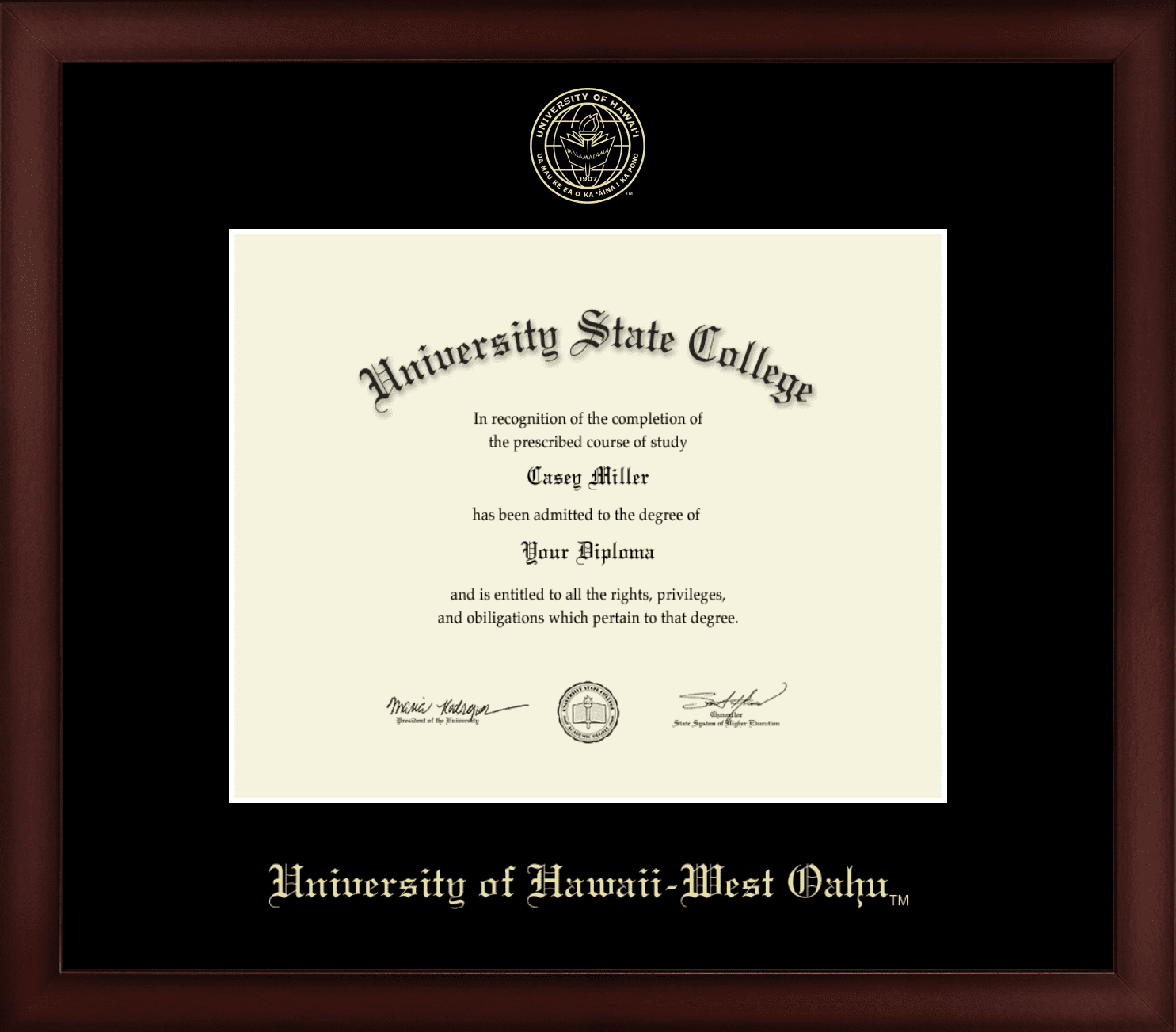 University of Hawaii West Oahu Diploma Frame, Document Size 10" x 8