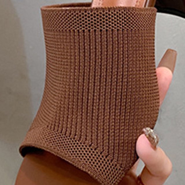 Sandalias de tacón con punta abierta cuadrada de punto zapatos de tacón para mujer verano elegante
