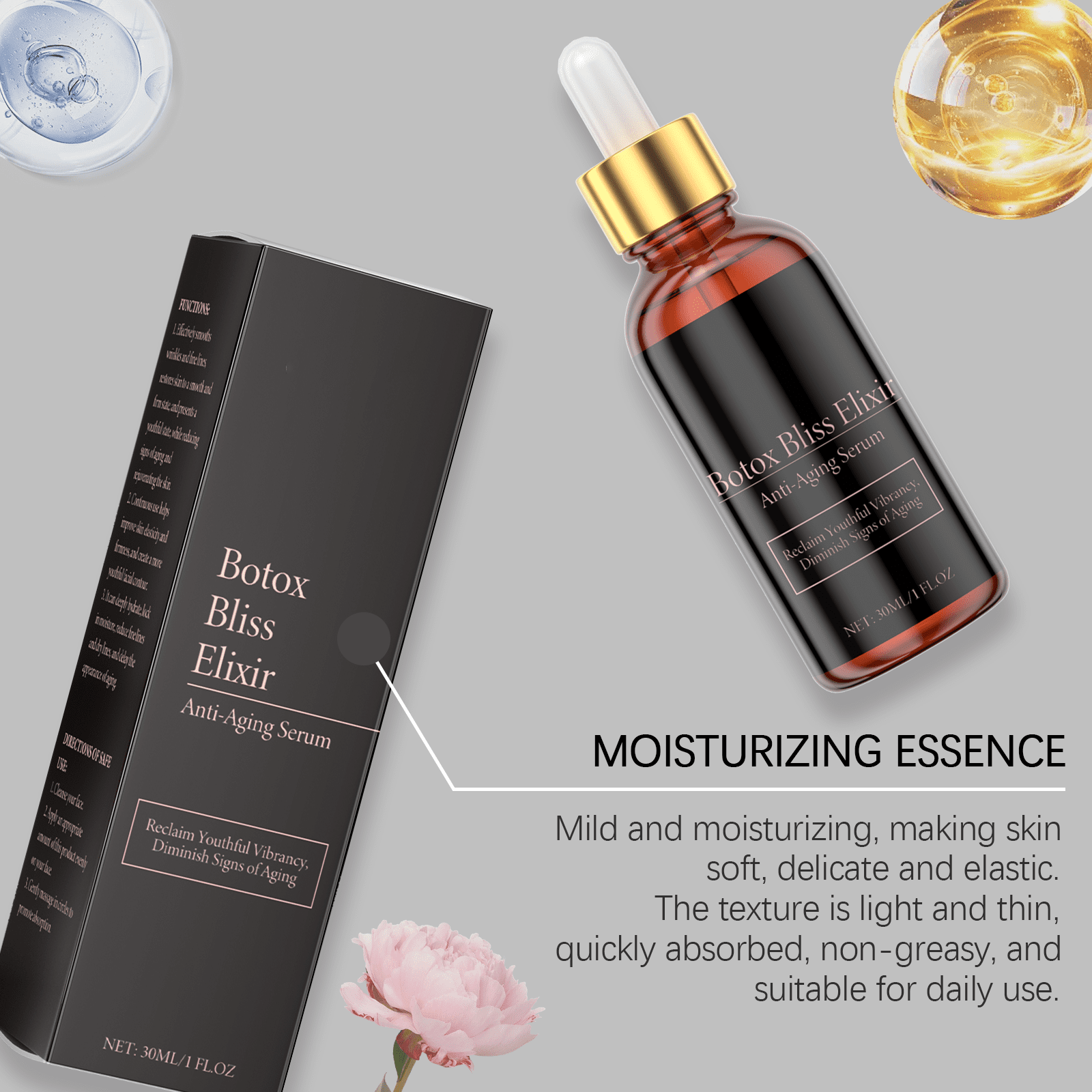 Alvantor Hydrating Essence Facial Serum with Hyaluronic Acid, Anti-Aging Fine Lines Wrinkle Smoothing Moisturizer, 1fl.oz