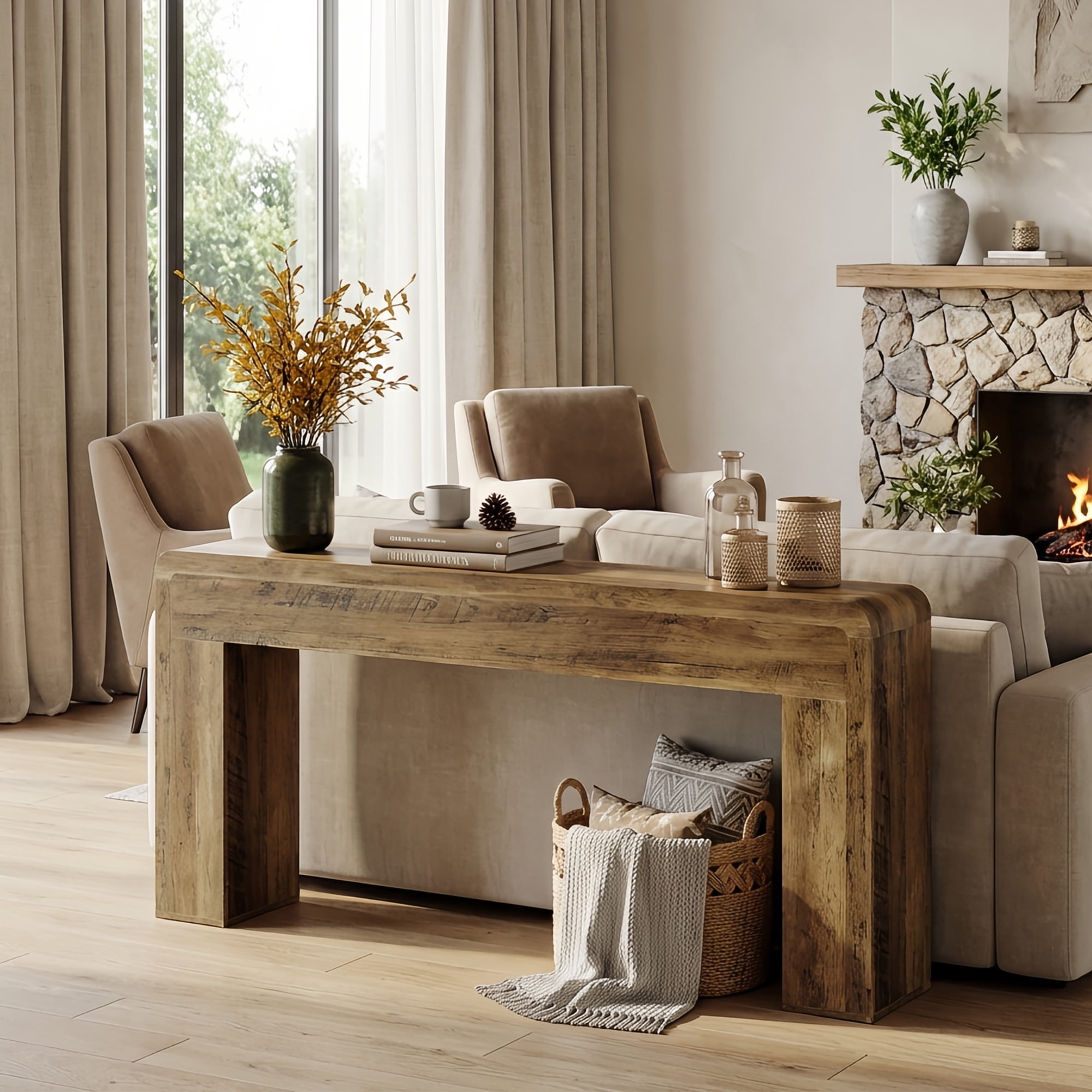 70.9" Extra Long Farmhouse Rustic Console Table, Wooden Behind Couch Storage Table, Narrow Entryway Foyer Stand for Living Room & Hallway (Brown)