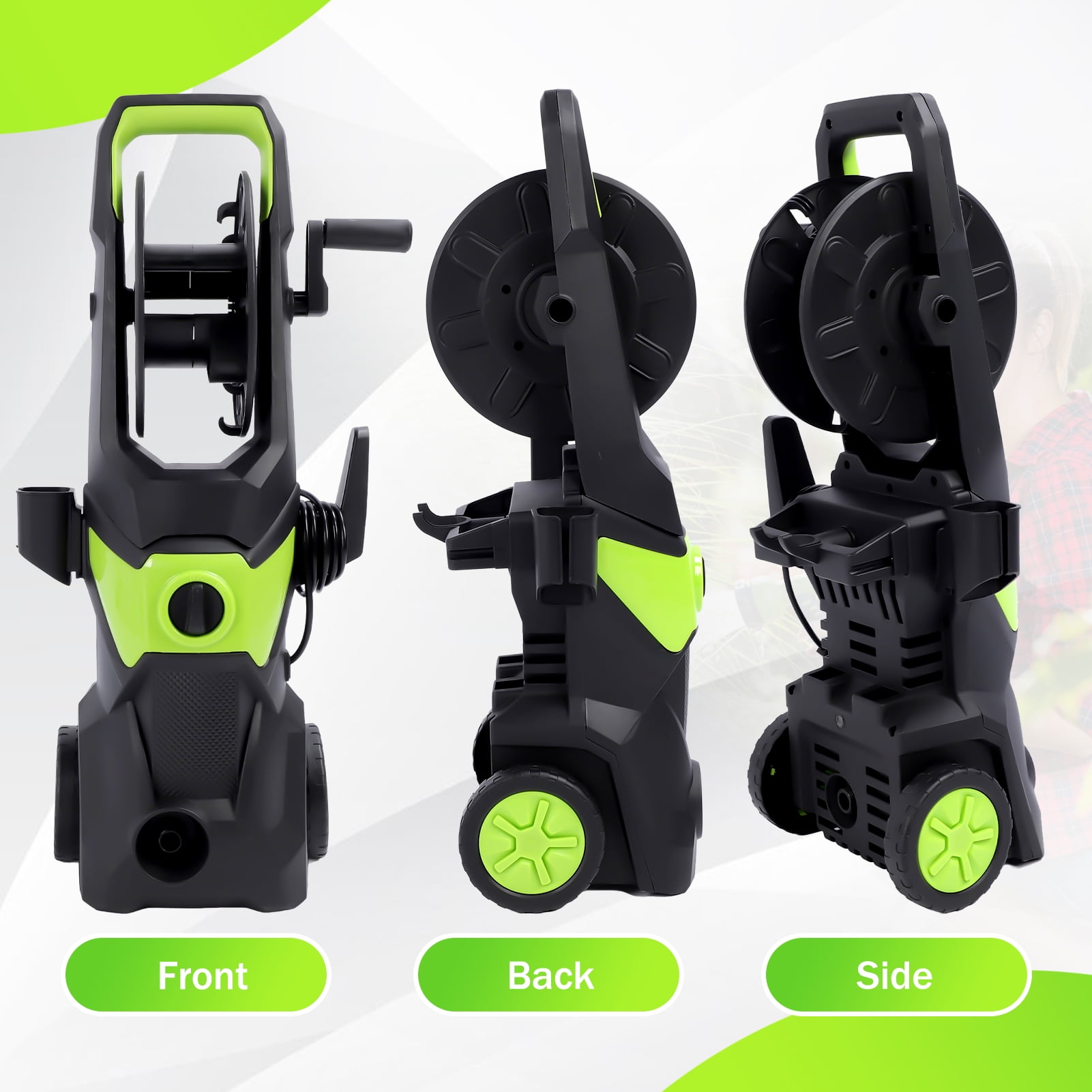 TEBRU Electric Pressure Washer, 3500 Max PSI, 2.4 GPM Power Washer Machine with Hose Reel, 32FT Hose, 5 Quick Connect Nozzles, Foam Cannon Portable to Clean Patios, Cars, Fences, Driveways