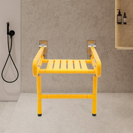 Wall Mounted Shower Seat 440.92 Lbs Bath Seating Folding Bathing Chair 90° Shower Chair Foldable for Adults, Bathrooms, Entryways 19.69 * 24.41 * 21.26in, Yellow