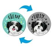 WIRESTER Waterproof Dishwasher Magnet Clean Dirty Sign Double Sided Magnet Refrigerator Magnet - Black White Shih Tzu