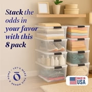 HOMZ 64-Quart Clear Stackable Plastic Storage Bins, Black Latches, 8 Pack