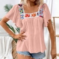 thumbnail image 3 of Uootdi Womens Tops Square Neck Vintage Embroidered Short Sleeve Shirts Flared Sleeve Relaxed Fit Trendy Casual Vacation Outfits Gift, 3 of 9